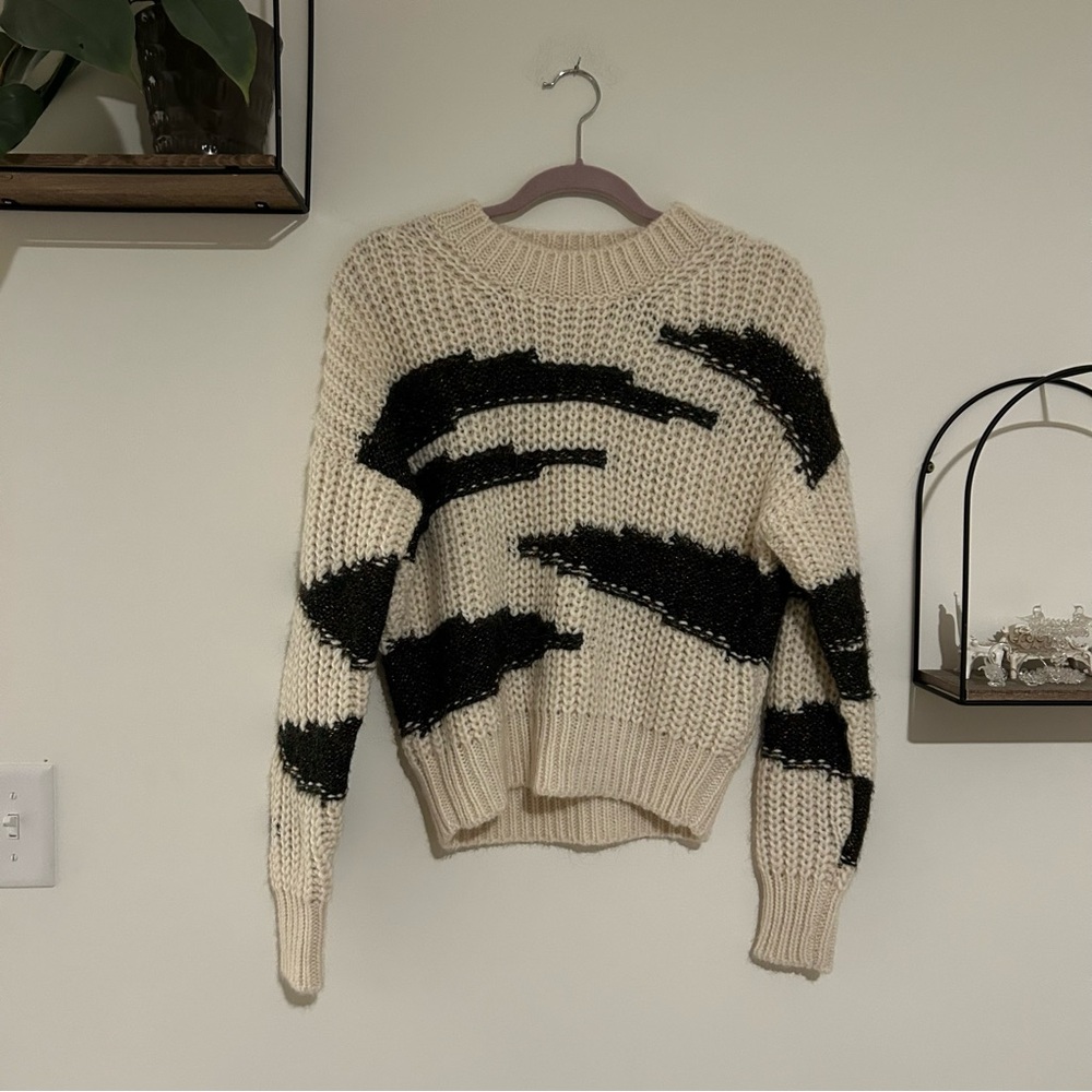 ba&sh Cacilie Knit Pull Sweater Crewneck Two Toned Alpaca Wool Blend Size 0
